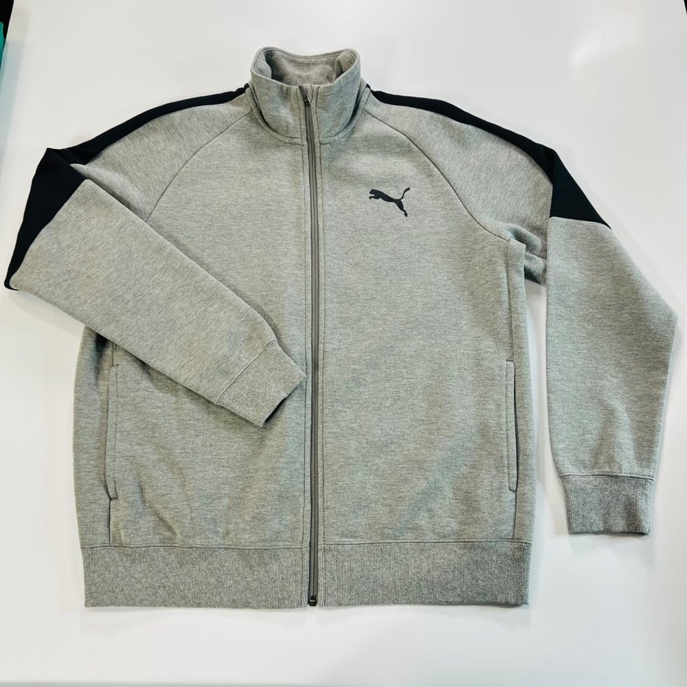 Puma Men's Full Zipped Sweatshirt with Pockets Grey Black Size Large